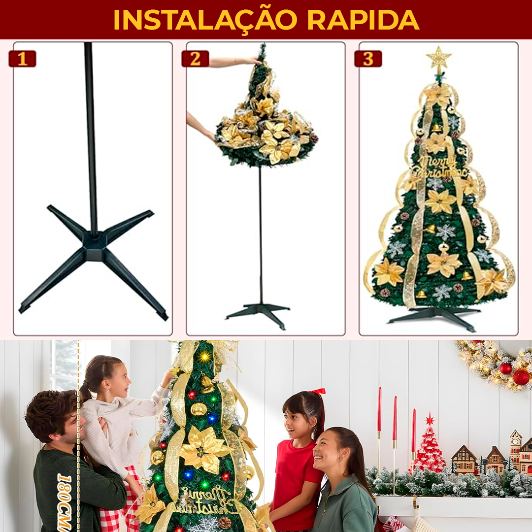 Árvore de Natal Rosé Auto Montável Instantâneo + Pisca Pisca de Natal 10m C/Controle